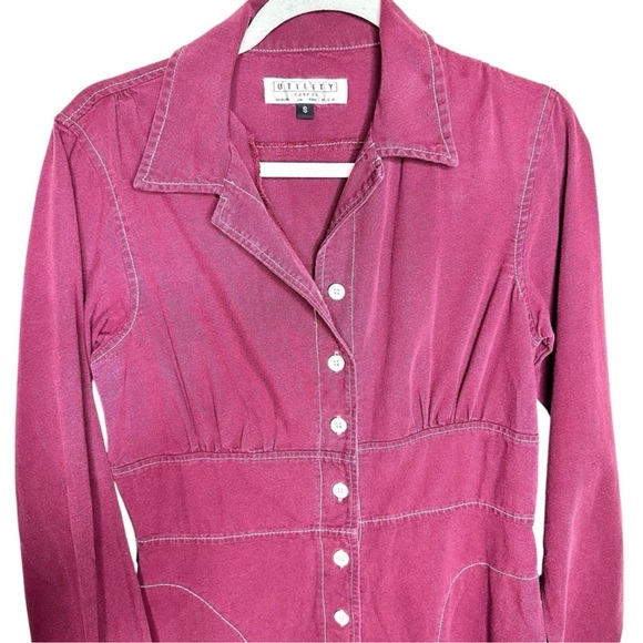 Wine Colored Utility Canvas Made in USA Button-Up Dress - Picture 3 of 8